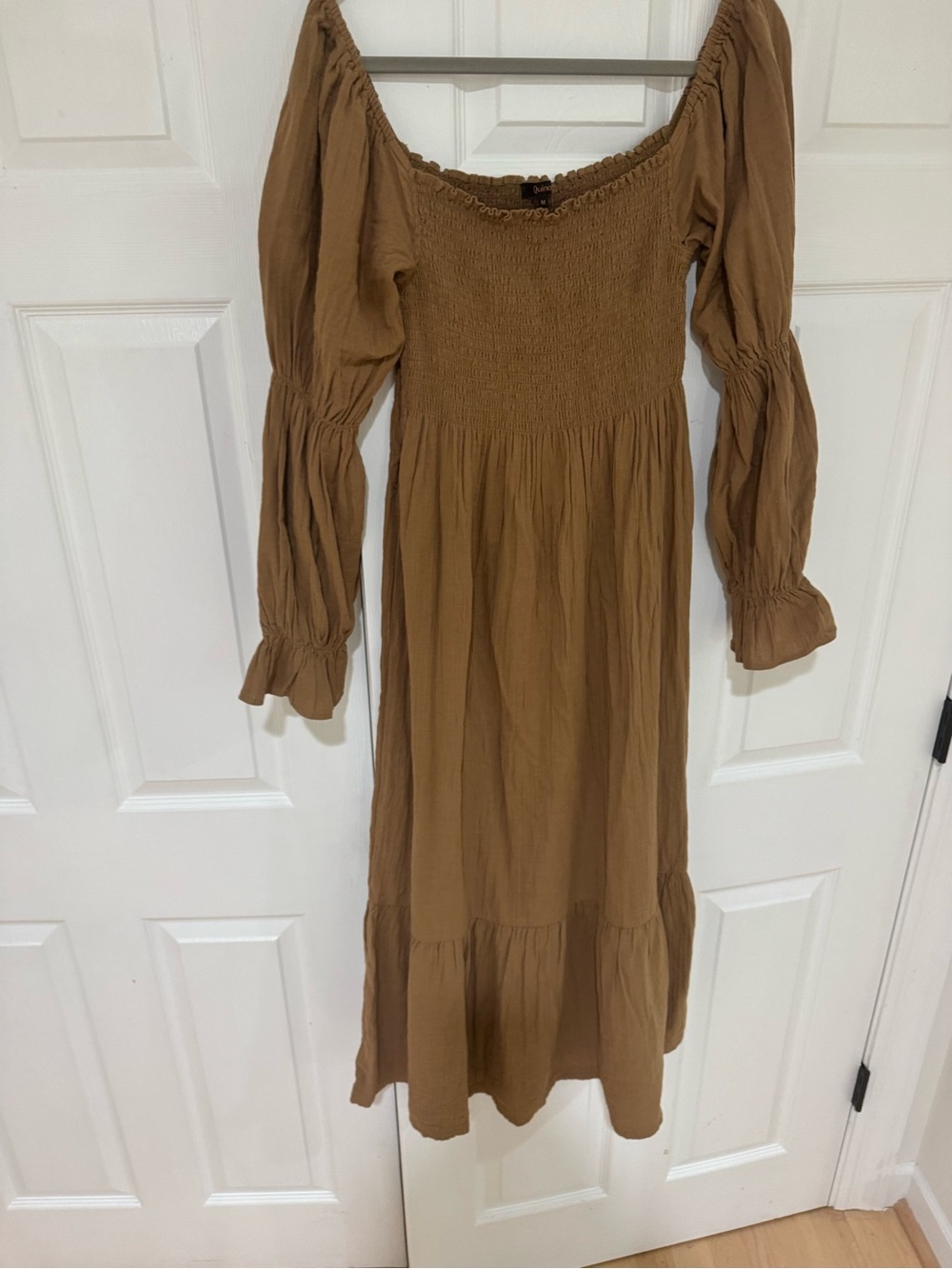 Quince Smocked Maxi Dress in Camel Brown - Picture 3 of 8